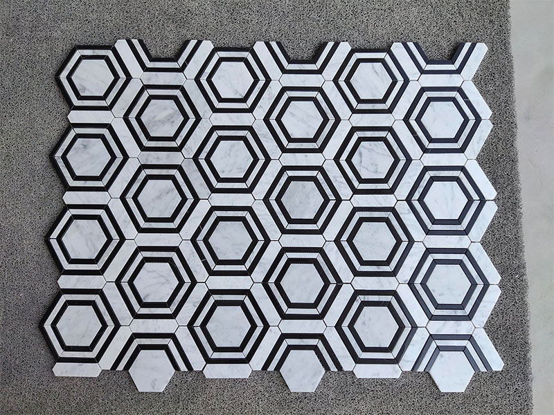 Mosaico hexagonal Thassos Nero Marquina