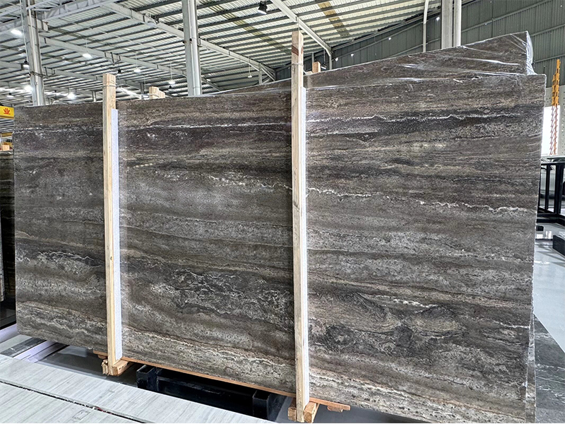 Silver travertine dark veins