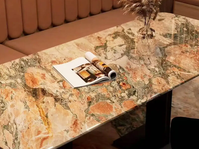 Four Seasons Pink Green Marble Table