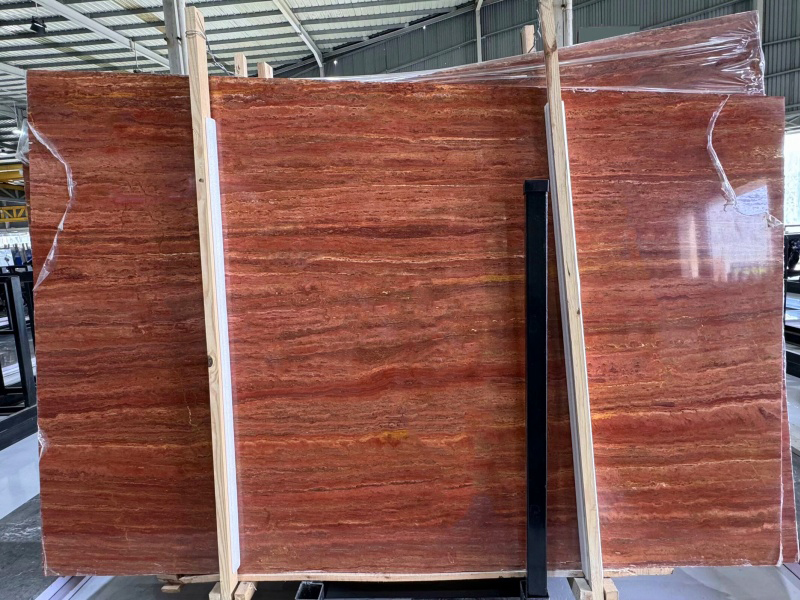 Red Travertine slabs