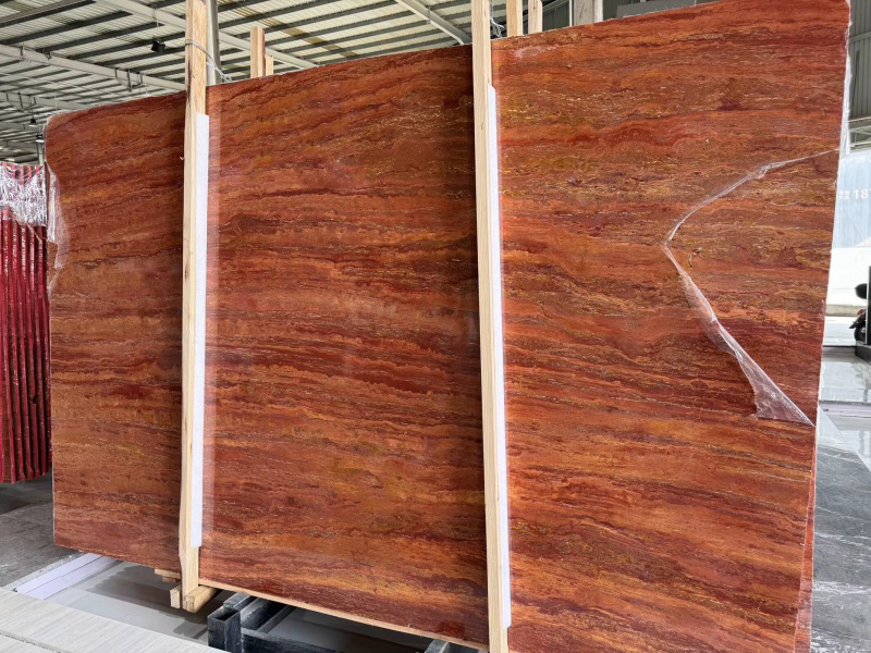 Red Travertine slabs