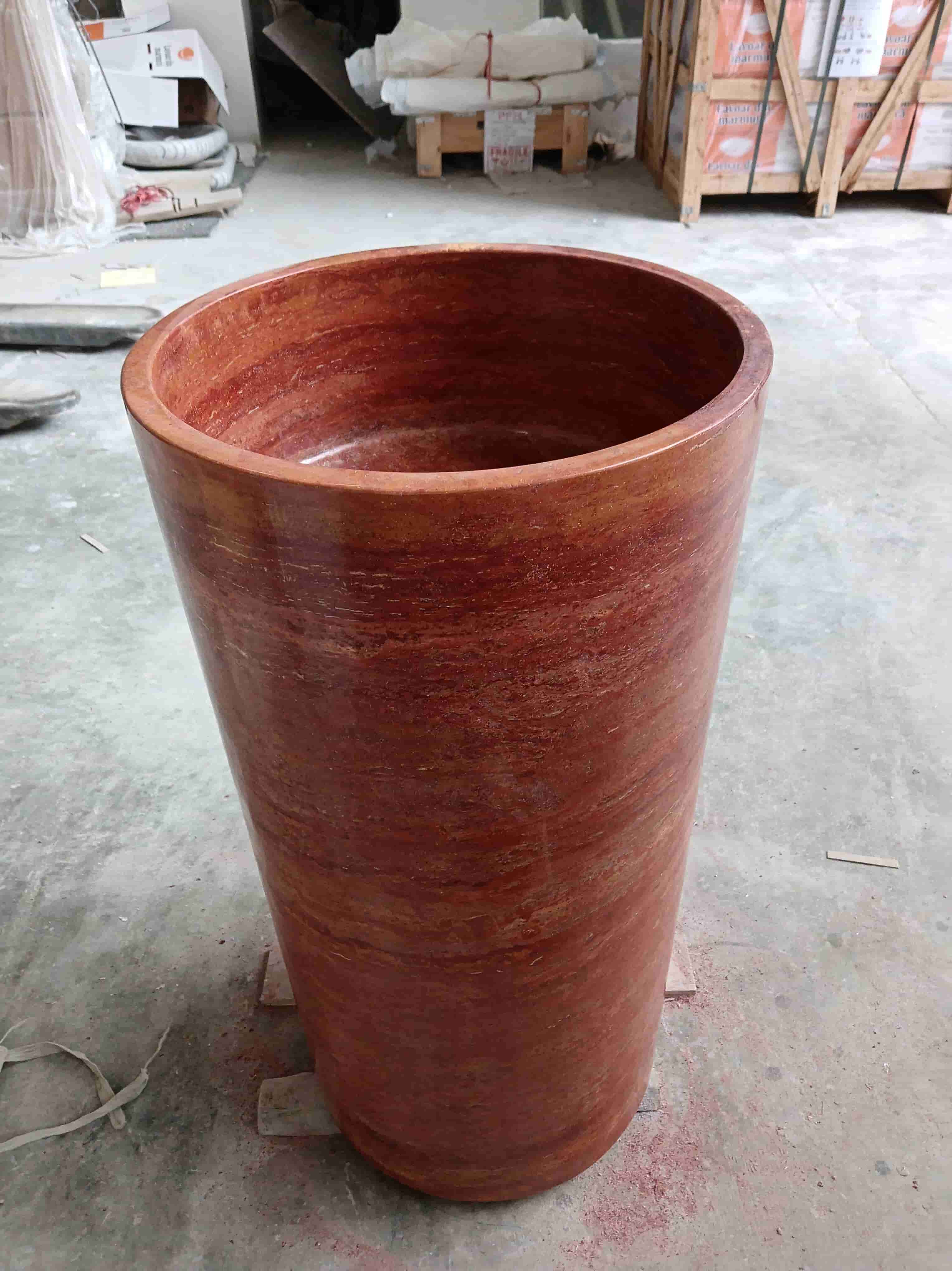 Customized Red Travertine Pedestal Standing Basin