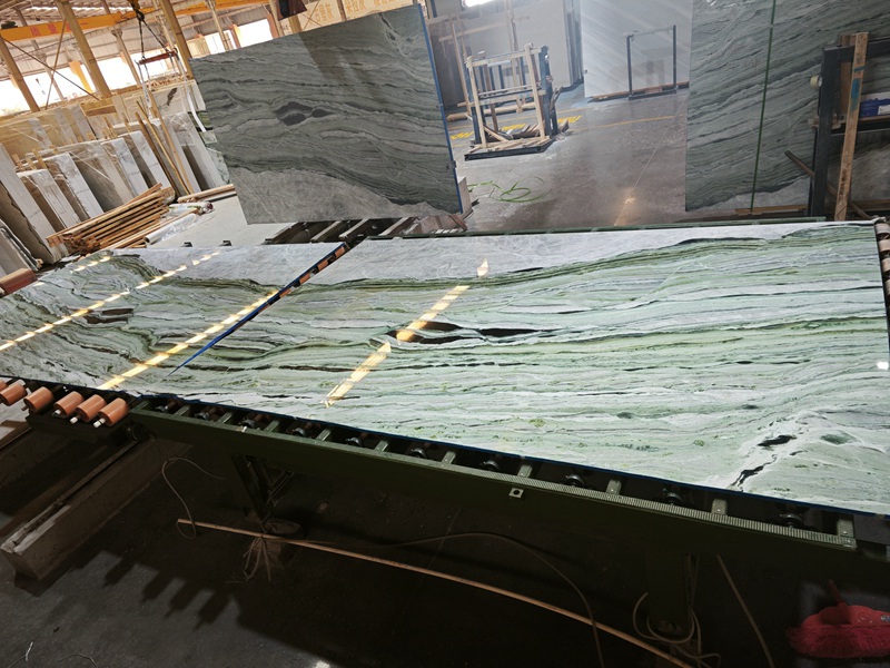 Emerald Cloud Marble Slab Fabrication