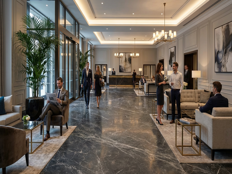 Hermès Grey Marble Hotel Lobby