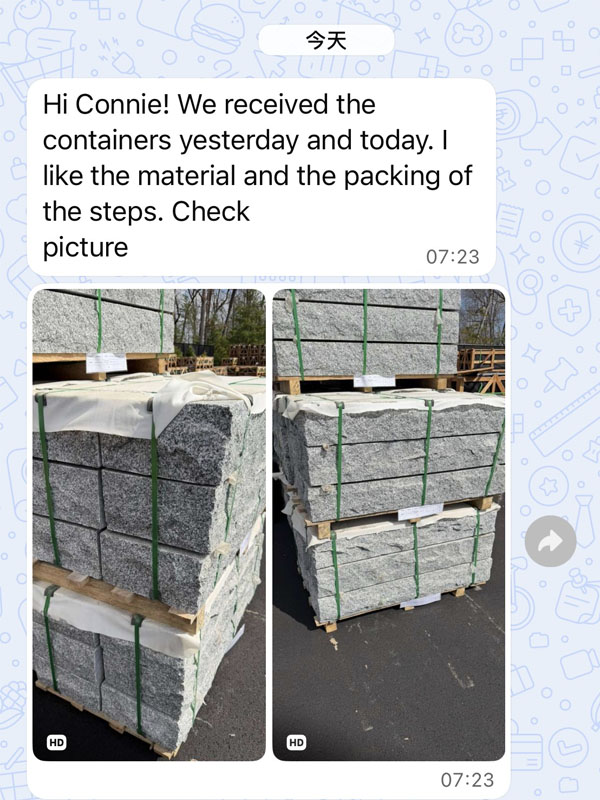 Strapped granite blocks on pallets