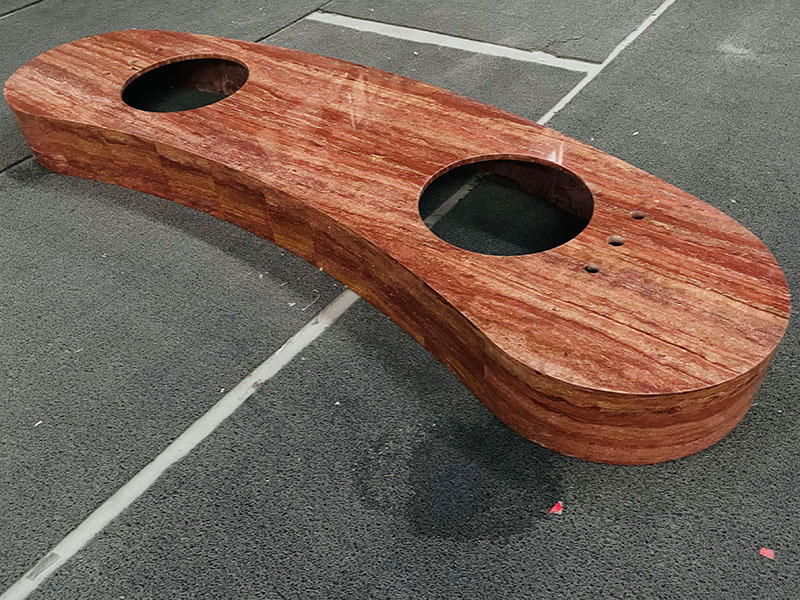 curved Azarshahr Red Travertine vanity sink