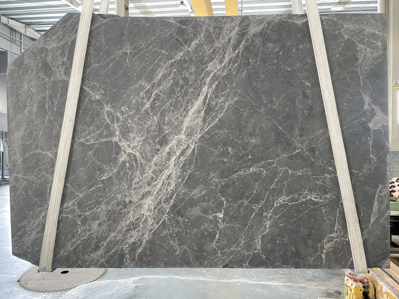 Hermes Grey marble slab with spider-web veining Hermes Grey marble slab with spider-web veining