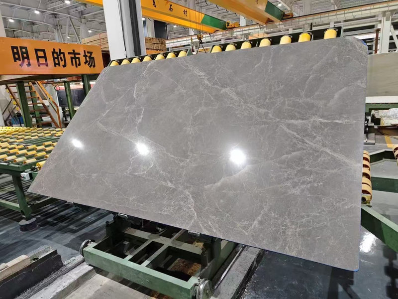 Hermes Grey marble slab with spider-web veining Hermes Grey marble slab with spider-web veining