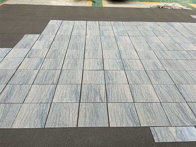Marble flooring tiles arranged in dry layout