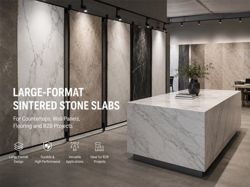 Large format sintered stone slabs for countertops walls and flooring