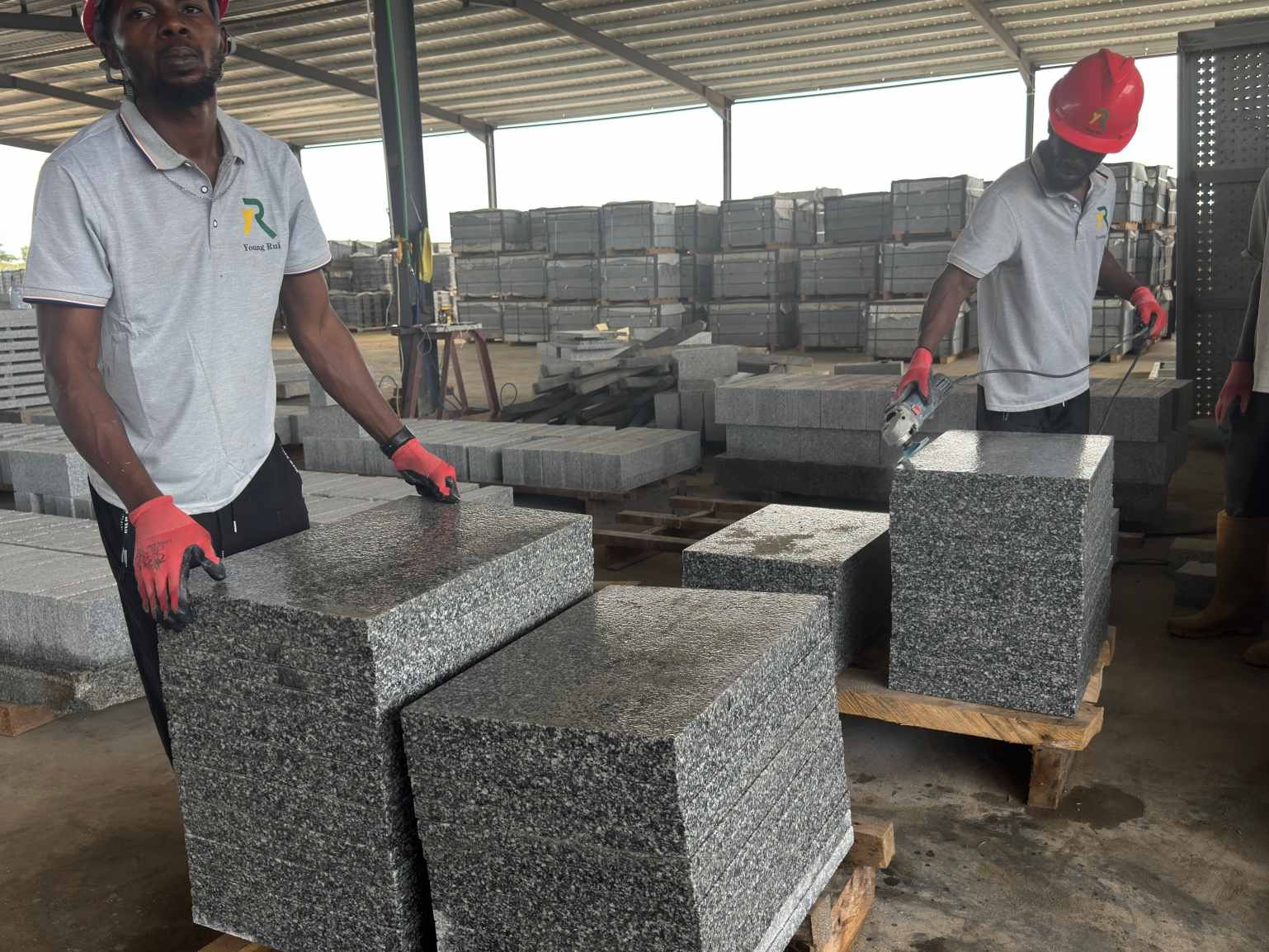 Tema Grey granite quarry blocks selected for step and tread production in Ghana