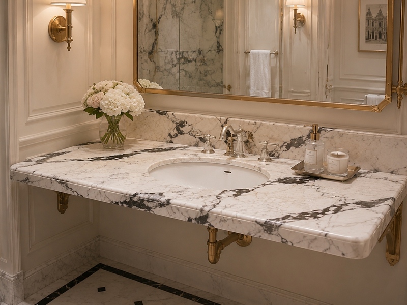 Italian Statuario River Flow Marble Bathroom Vanity Top Italian Statuario River Flow Marble Bathroom Vanity Top