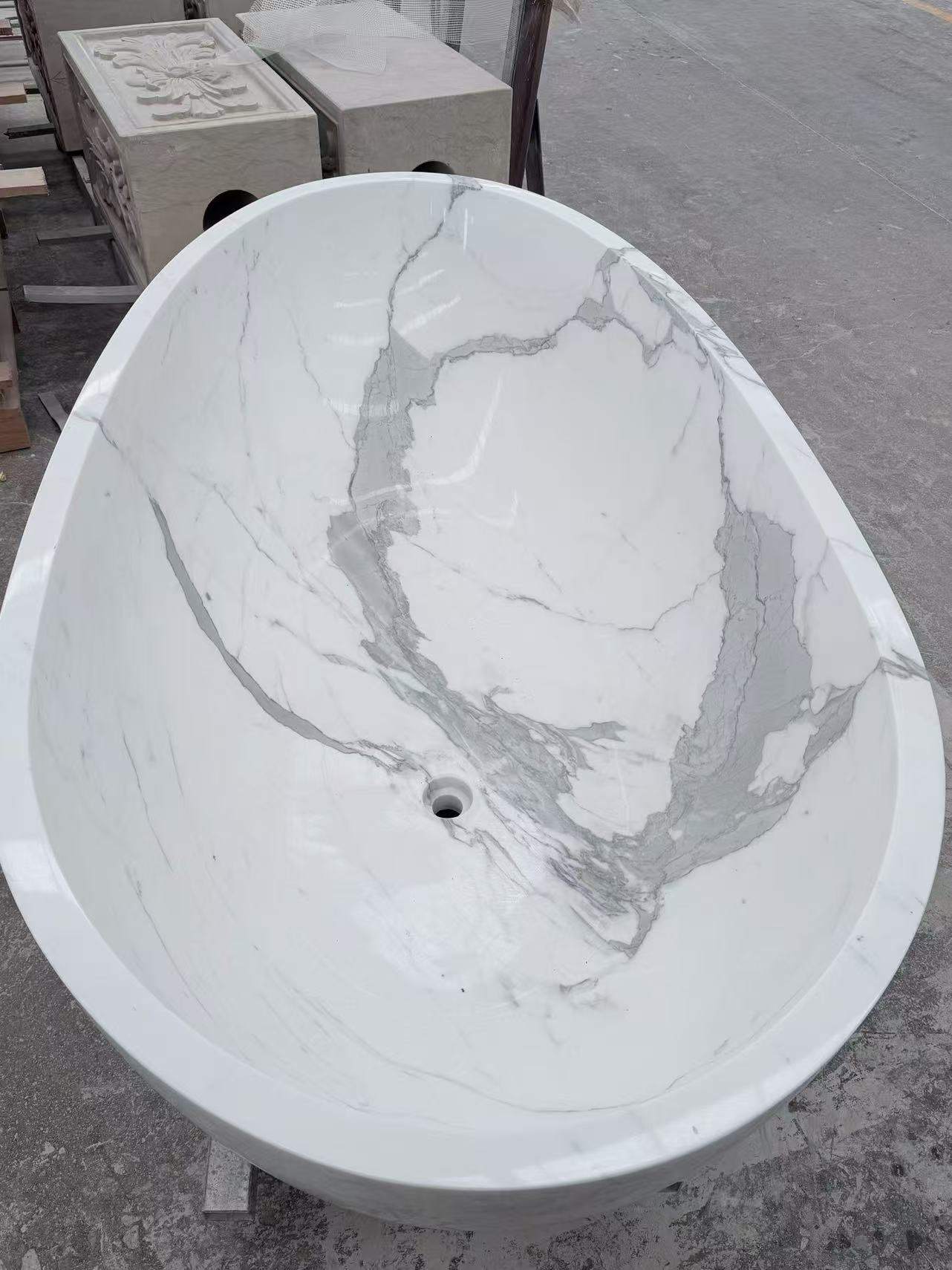 Calacatta White Marble Bathtub Custom Calacatta White marble bathtub viewed from above