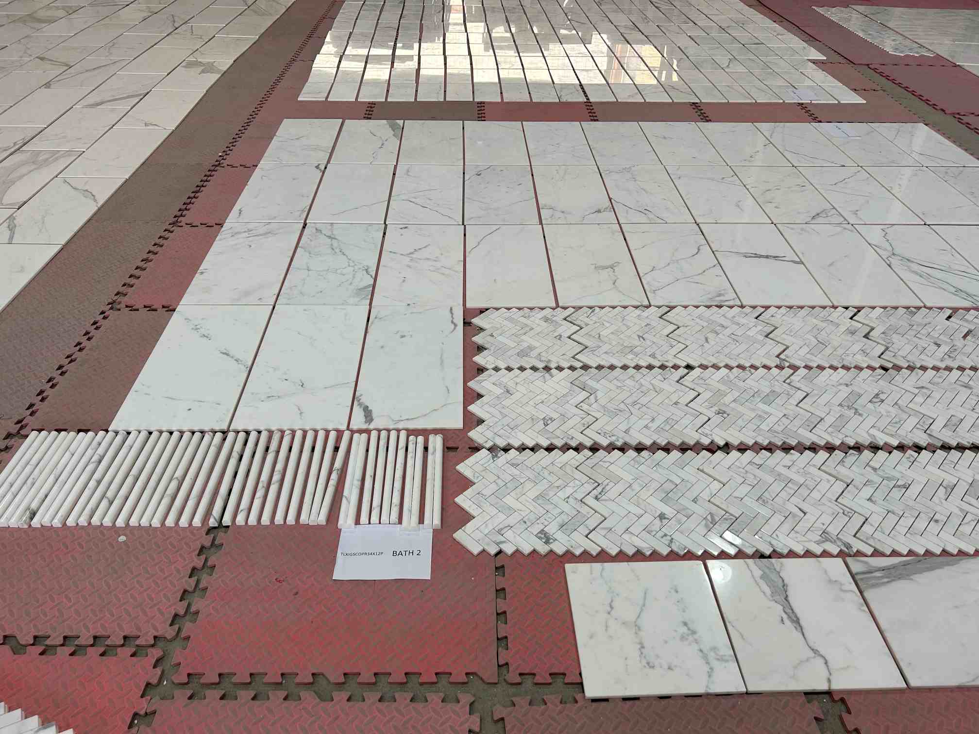 Calacatta White Wall Tile and Decorative Pattern Layout Calacatta White decorative pattern and wall tiles pre-laid for a project