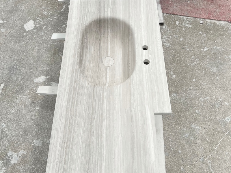 Wooden White Marble Integrated Vanity