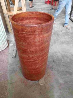 Red Travertine Pedestal Standing Basin