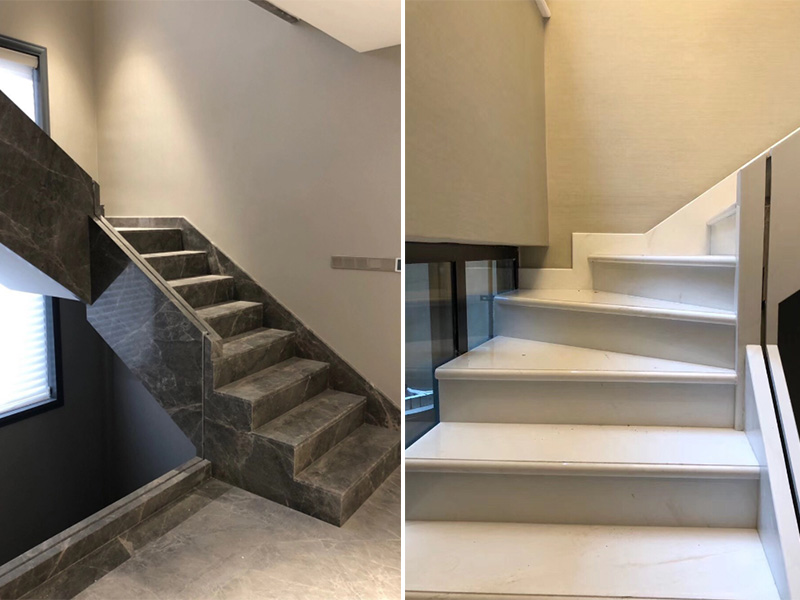 Escaleras de mármol gris Hermes VS Escaleras de mármol blanco Ariston
